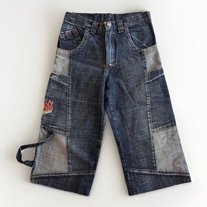 Y2K Vintage Denim Shorts 26 Carpenter Embroidered Skater Patchwork BMX Italy